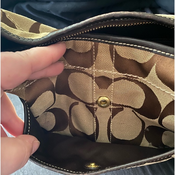 BEAUTIFUL COACH JACQUARD SIGNATURE HOBO DARK BROWN AND LEATHER - Picture 6 of 10